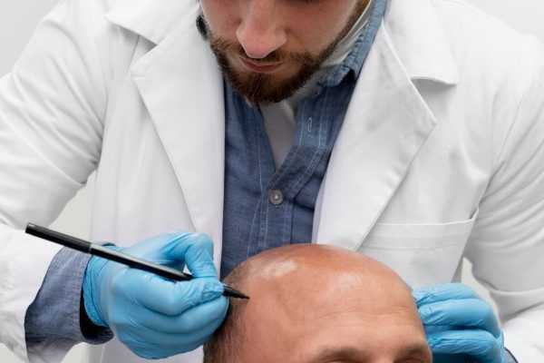 Medico che sta per iniziare il trapianto di capelli