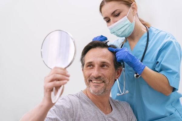 Maschio adulto che riceve un trattamento per la caduta dei capelli