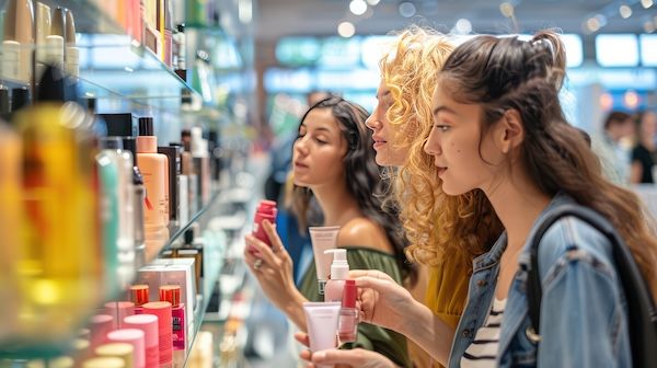 Donne che acquistano prodotti di bellezza e cosmetici