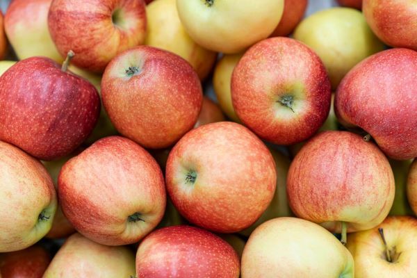 Mele rosse raggruppate. Le mele sono un esempio di alimento ricco di fibre solubili.