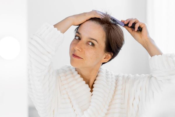 Ragazza dai capelli corti che si pettina i capelli