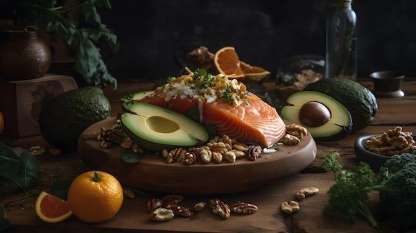 Un piatto di cibo con una varietà di noci e frutta.