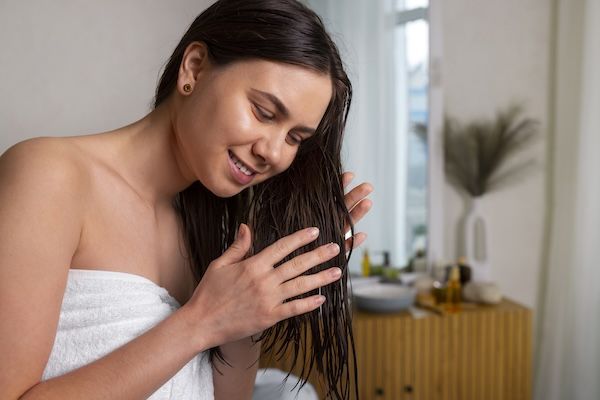 Routine notturna per la piega dei capelli di una donna di livello medio