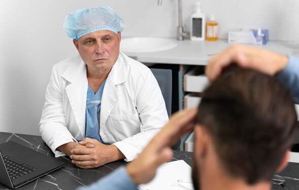 Maschio adulto che esegue l'estrazione di unità follicolari