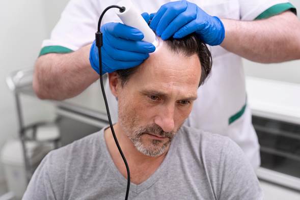 Uomo in trattamento per la caduta dei capelli.